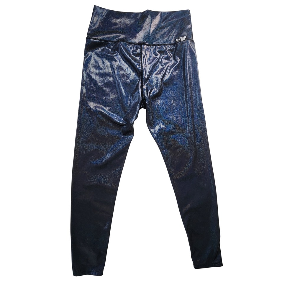 Flex It Pink Womens Large Holographic‎ Navy Blue Foil High Waisted Leggings EUC